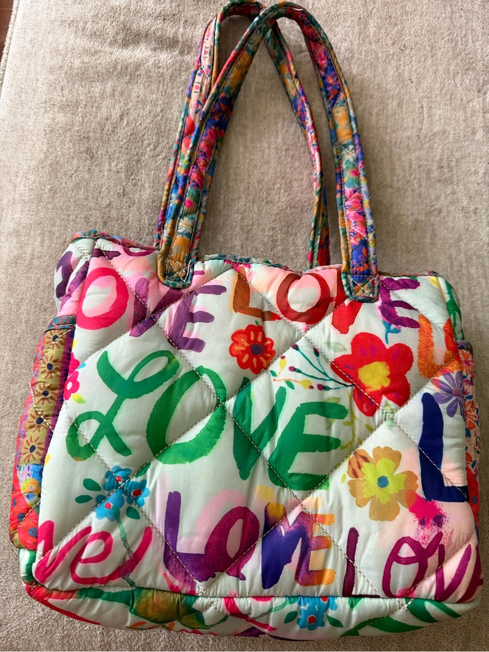 NATURAL LIFE Quilted Multicolor 'Love' Graphic Tote
